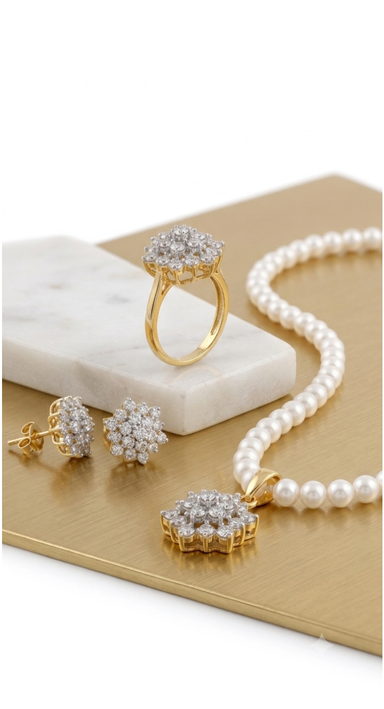 Aas Collection Floral Diamond cutpearls Jewelry Set