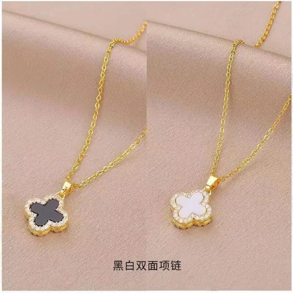 Four Leaf Clover Pendant Necklace – Black & White | AAS Collection