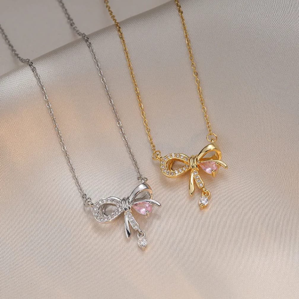 Infinity Bow Pendant Necklace – Gold & Silver |Collection AAS