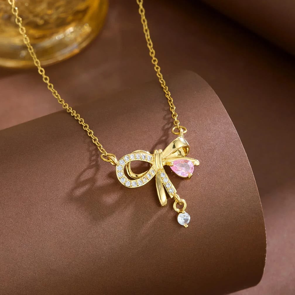 Infinity Bow Pendant Necklace – Gold & Silver |Collection AAS