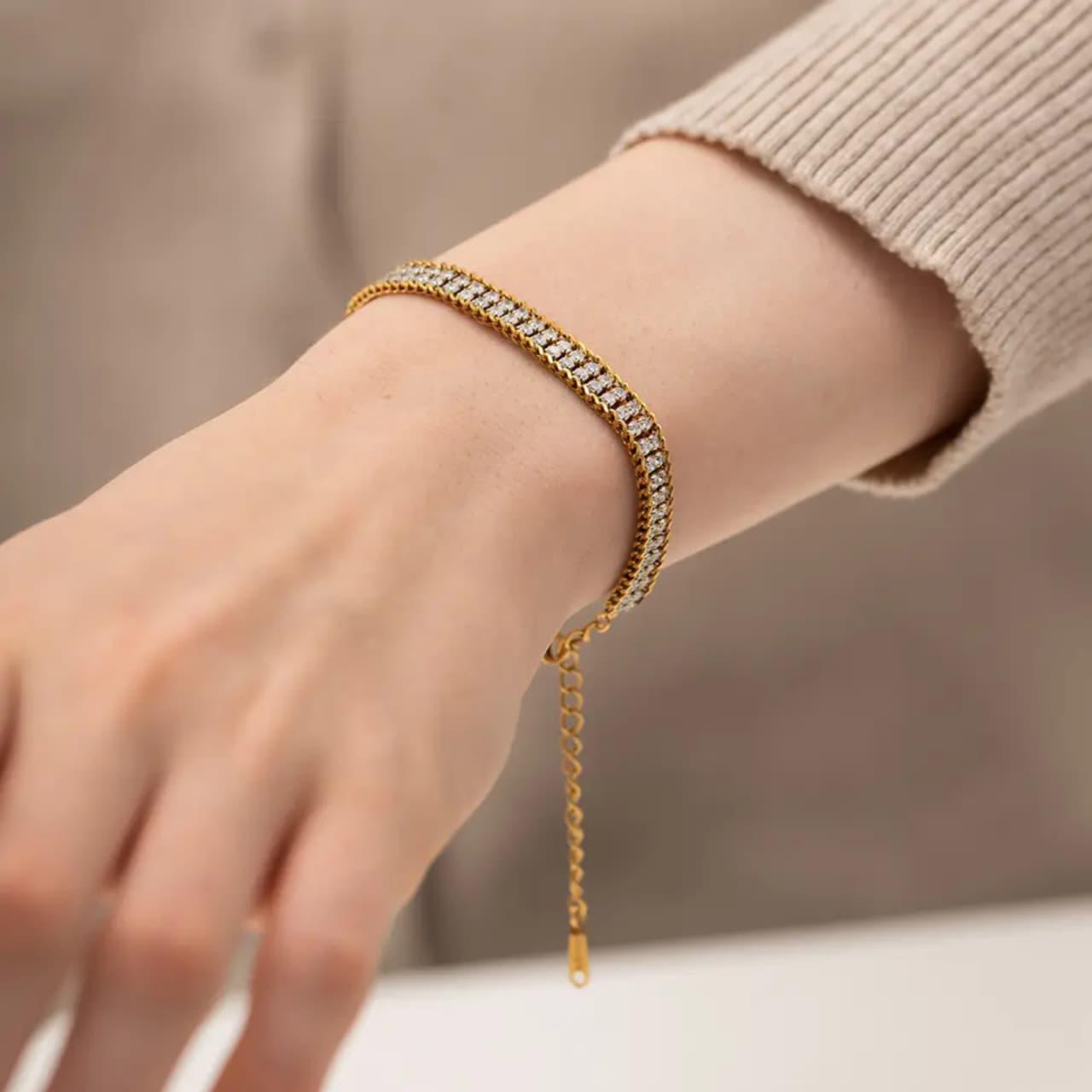 Elegant Gold Color Tennis Bracelet with Cubic Zirconia | AAS Collection