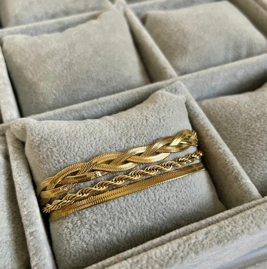 Layered Gold Color Bracelet – Braided & Herringbone Chain | AAS Collection
