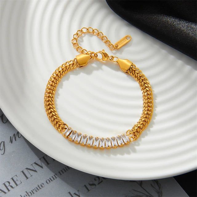 Gold Color Crystal Link Bracelet – Elegant Women's Bracelet | AAS Collection